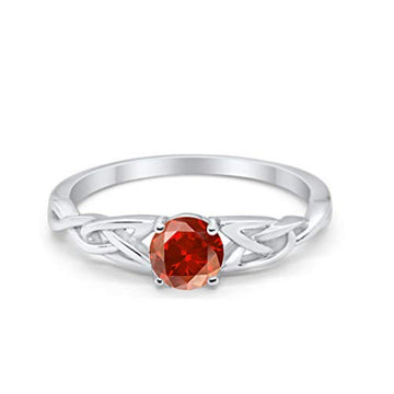Celtic Trinity Wedding Ring Simulated Garnet CZ 925 Sterling Silver